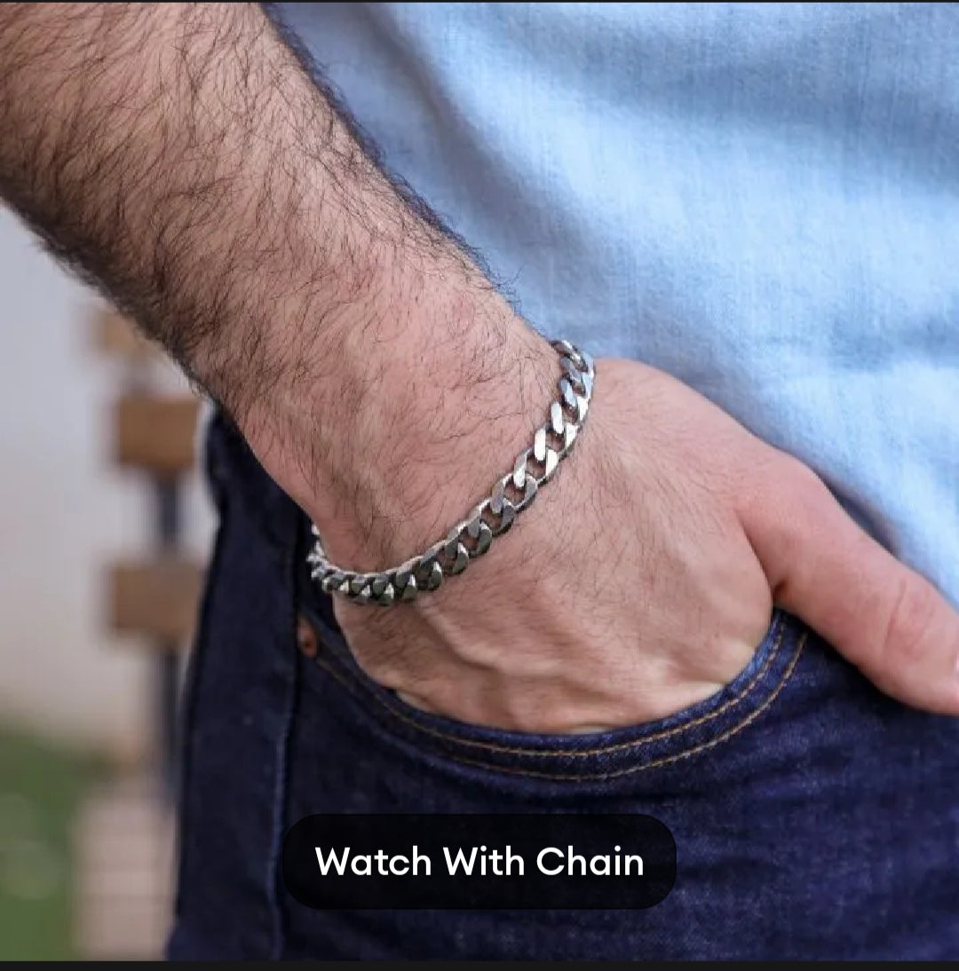 Pack of 2 Classic Luxury Watch for Men / Boys With Silver Hand/Wrist Bracelet Chain