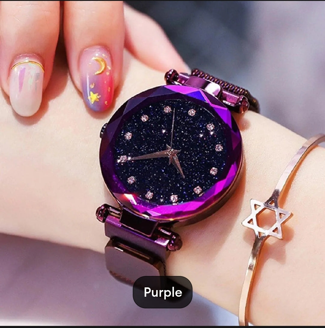 Women Mesh Magnet Buckle Starry Sky Luxury Fashion Analog Watches for Girls - Magnetic Strip/Chain - College/Office