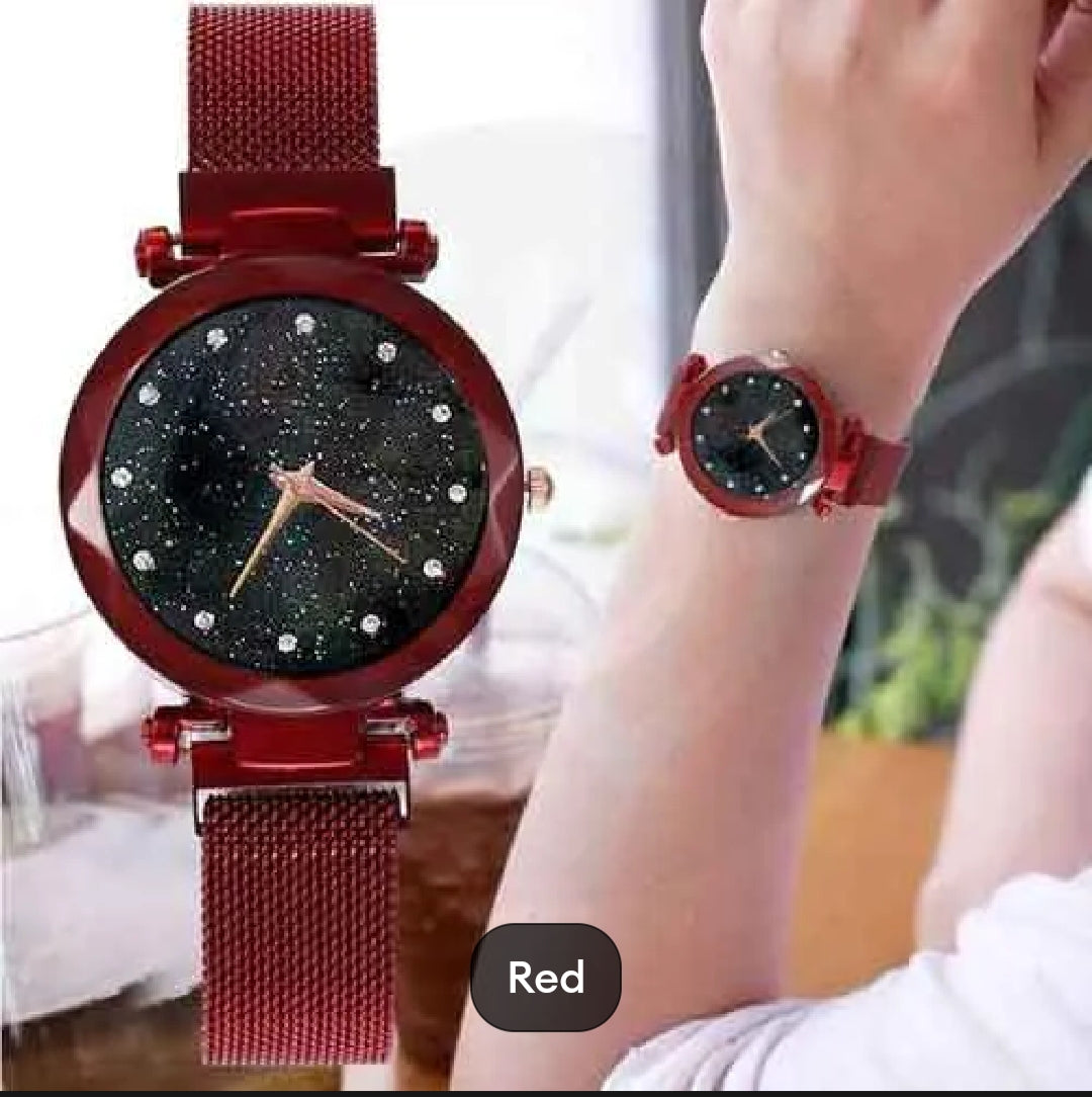 Women Mesh Magnet Buckle Starry Sky Luxury Fashion Analog Watches for Girls - Magnetic Strip/Chain - College/Office