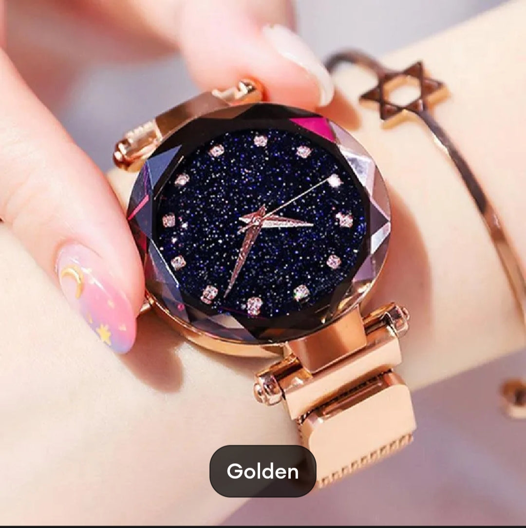 Women Mesh Magnet Buckle Starry Sky Luxury Fashion Analog Watches for Girls - Magnetic Strip/Chain - College/Office