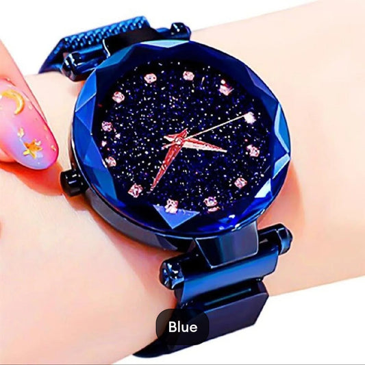Women Mesh Magnet Buckle Starry Sky Luxury Fashion Analog Watches for Girls - Magnetic Strip/Chain - College/Office