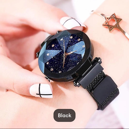 Women Mesh Magnet Buckle Starry Sky Luxury Fashion Analog Watches for Girls - Magnetic Strip/Chain - College/Office